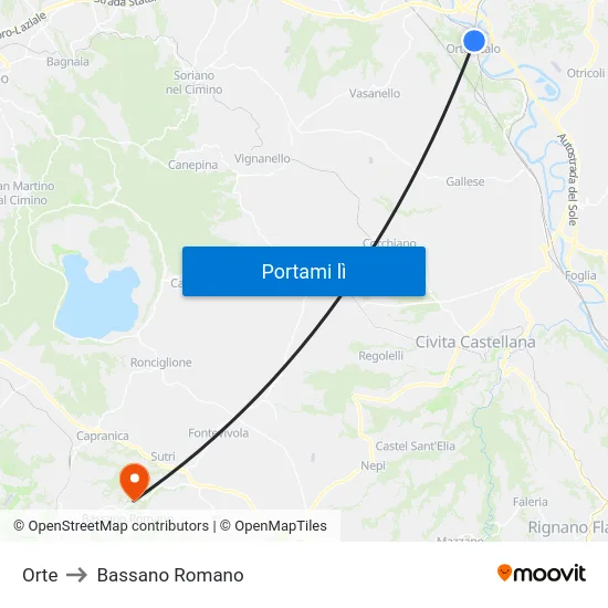 Orte to Bassano Romano map