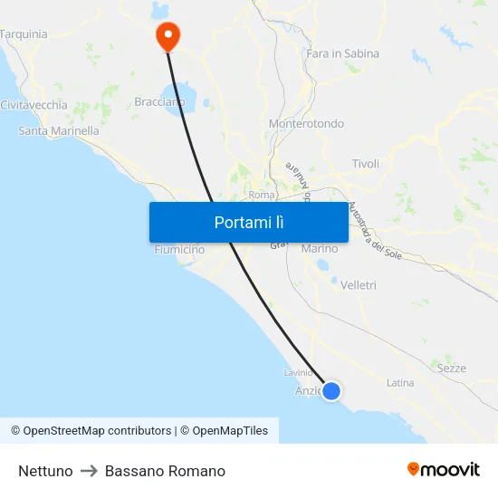 Nettuno to Bassano Romano map