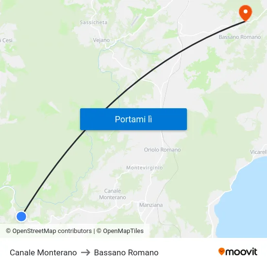 Canale Monterano to Bassano Romano map