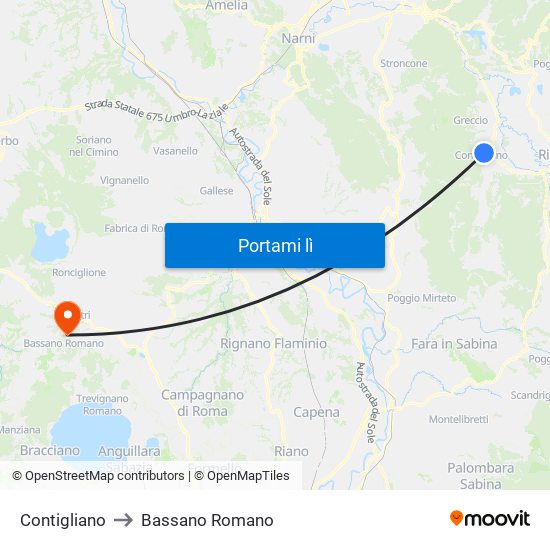 Contigliano to Bassano Romano map