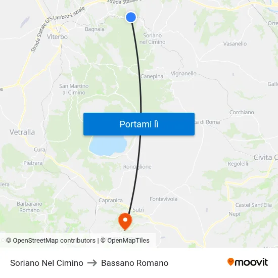 Soriano Nel Cimino to Bassano Romano map