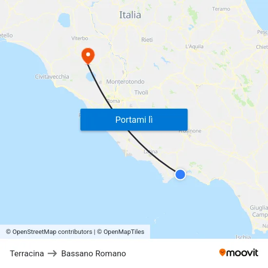Terracina to Bassano Romano map