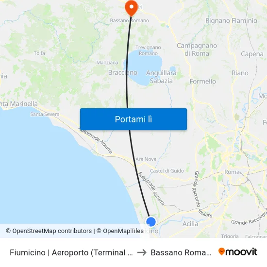 Fiumicino | Aeroporto (Terminal 1) to Bassano Romano map