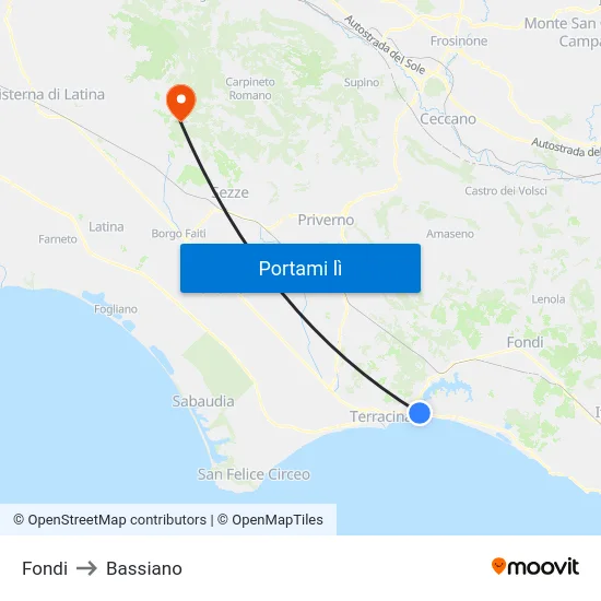 Fondi to Bassiano map