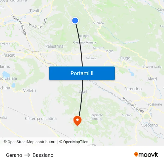 Gerano to Bassiano map
