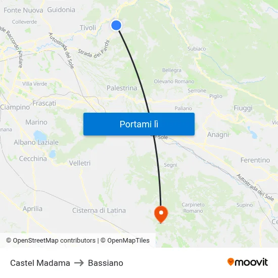 Castel Madama to Bassiano map