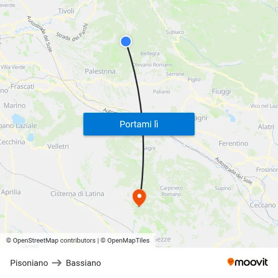 Pisoniano to Bassiano map