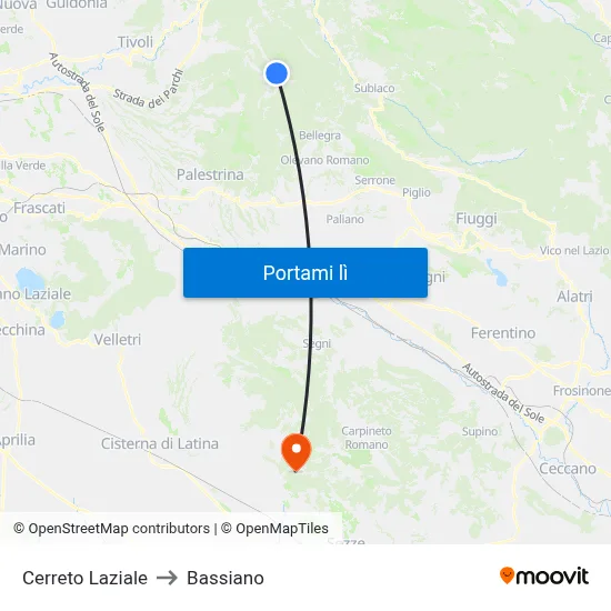 Cerreto Laziale to Bassiano map