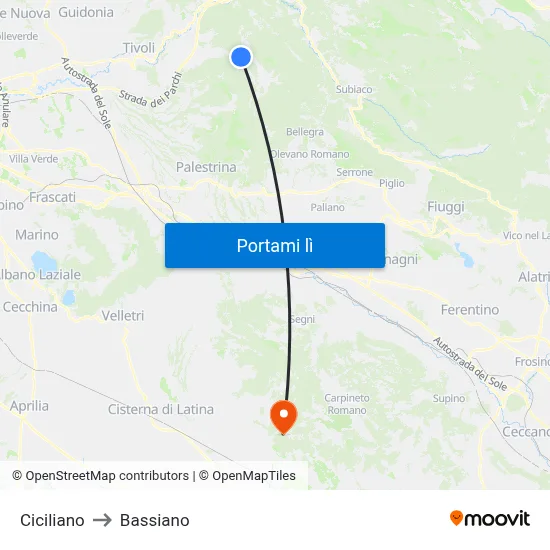 Ciciliano to Bassiano map