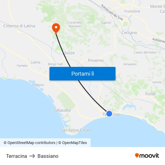 Terracina to Bassiano map