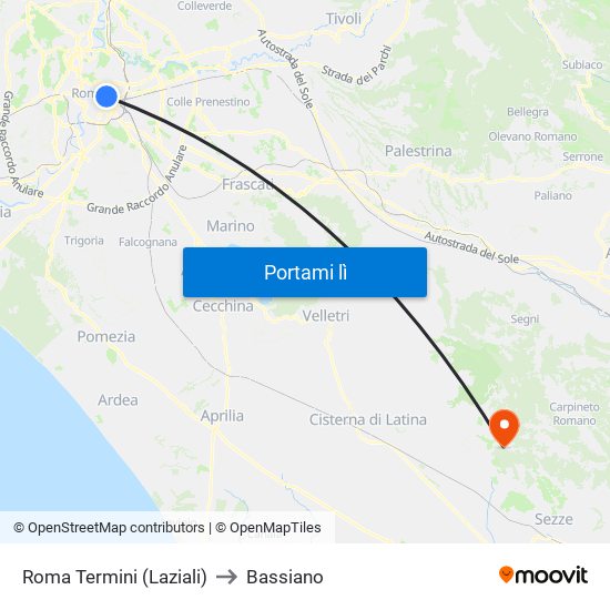 Roma Termini (Laziali) to Bassiano map