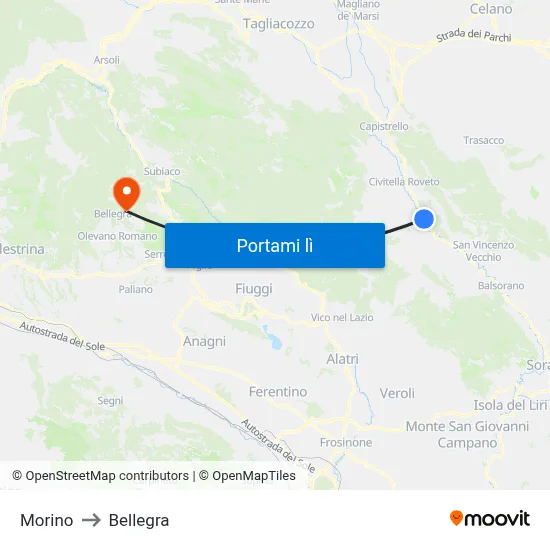 Morino to Bellegra map