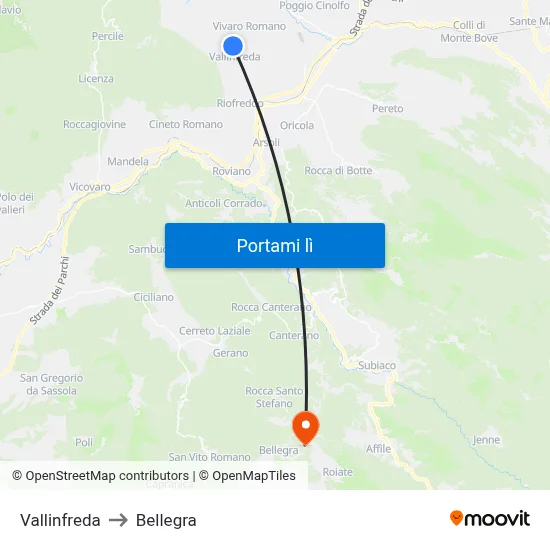 Vallinfreda to Bellegra map