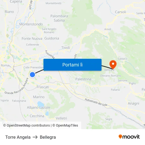 Torre Angela to Bellegra map