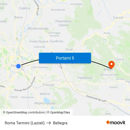Roma Termini (Laziali) to Bellegra map