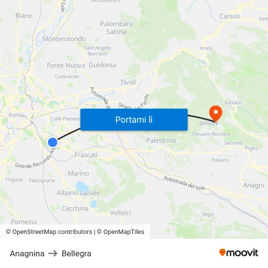 Anagnina to Bellegra map