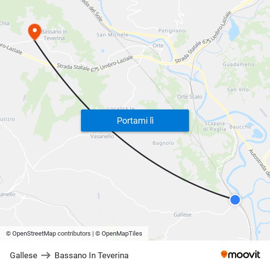 Gallese to Bassano In Teverina map