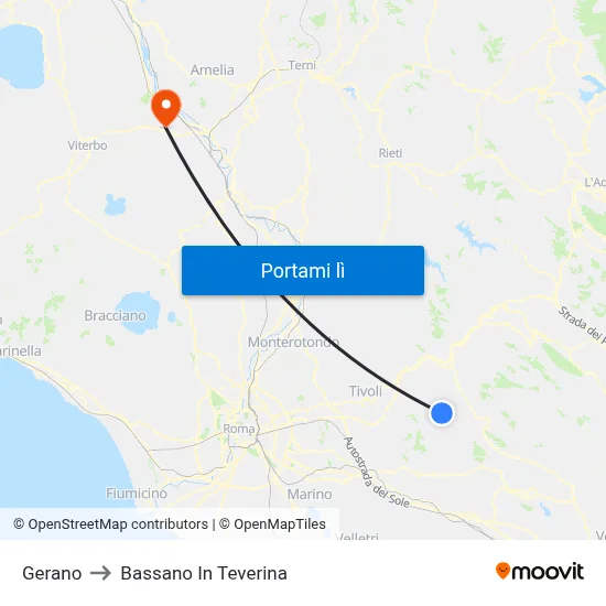Gerano to Bassano In Teverina map