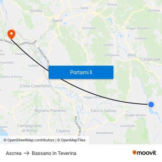 Ascrea to Bassano In Teverina map