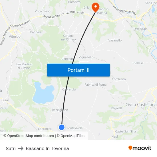 Sutri to Bassano In Teverina map