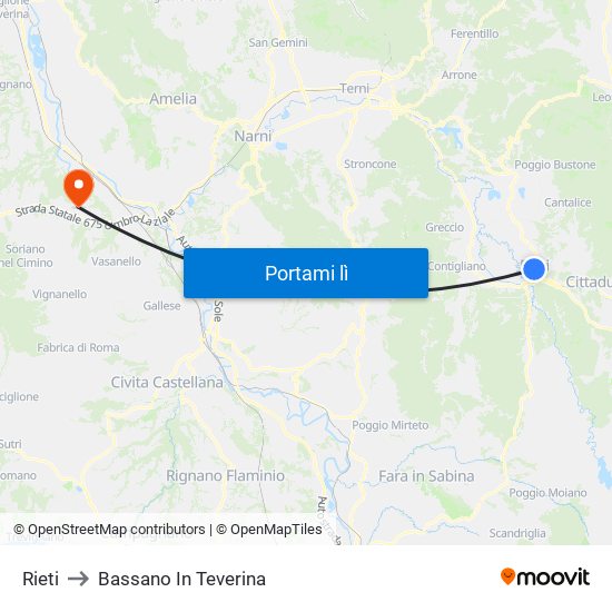 Rieti to Bassano In Teverina map