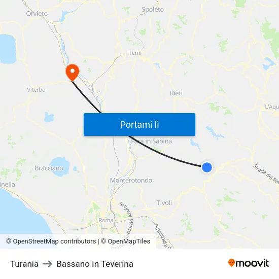Turania to Bassano In Teverina map