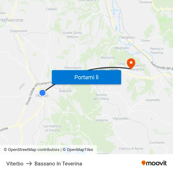 Viterbo to Bassano In Teverina map