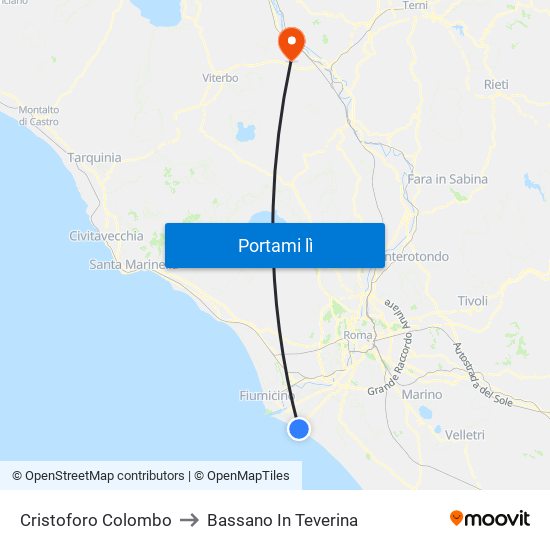 Cristoforo Colombo to Bassano In Teverina map