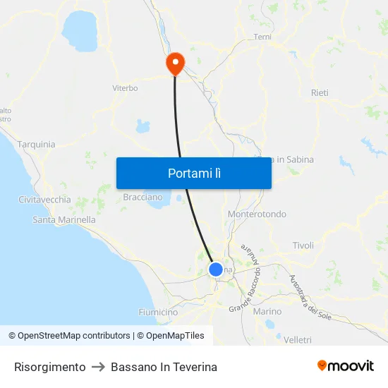 Risorgimento to Bassano In Teverina map