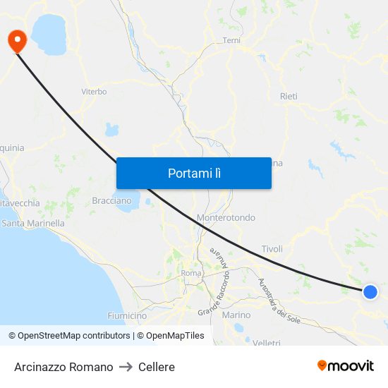 Arcinazzo Romano to Cellere map