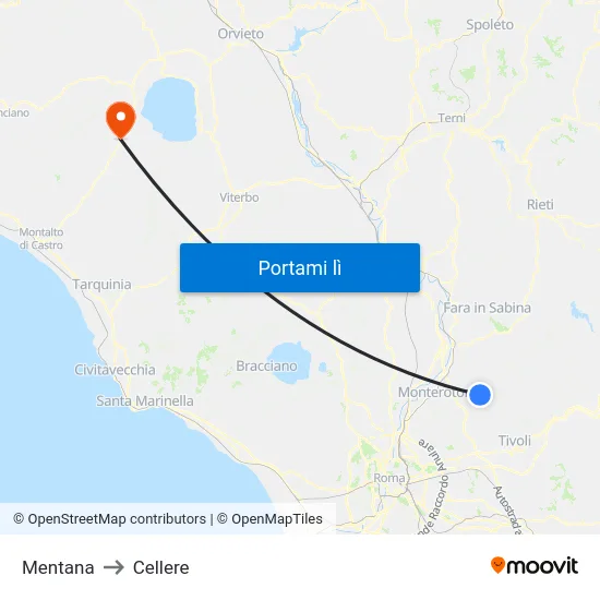 Mentana to Cellere map