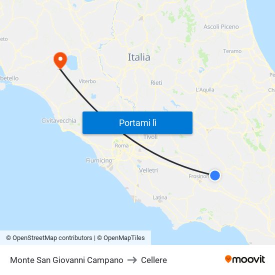 Monte San Giovanni Campano to Cellere map
