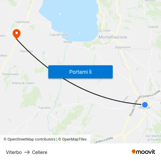 Viterbo to Cellere map