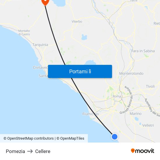 Pomezia to Cellere map
