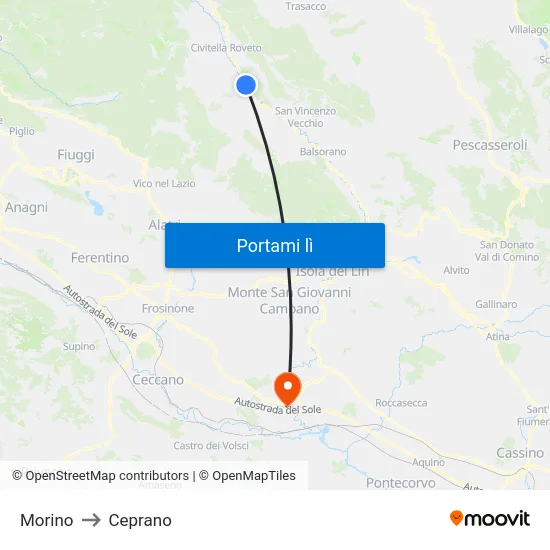 Morino to Ceprano map