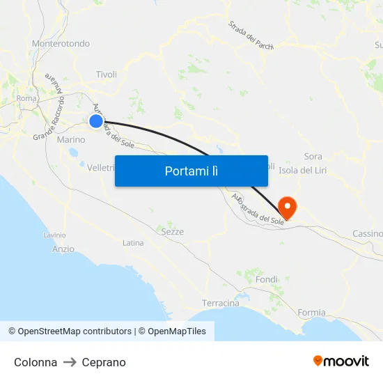 Colonna to Ceprano map