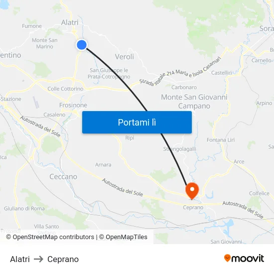 Alatri to Ceprano map