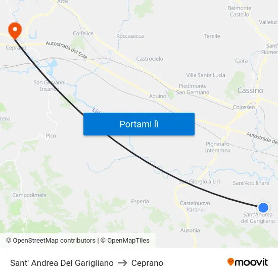 Sant' Andrea Del Garigliano to Ceprano map