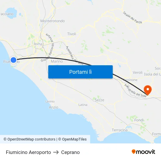 Fiumicino Aeroporto to Ceprano map