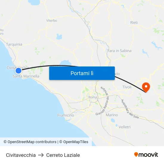 Civitavecchia to Cerreto Laziale map