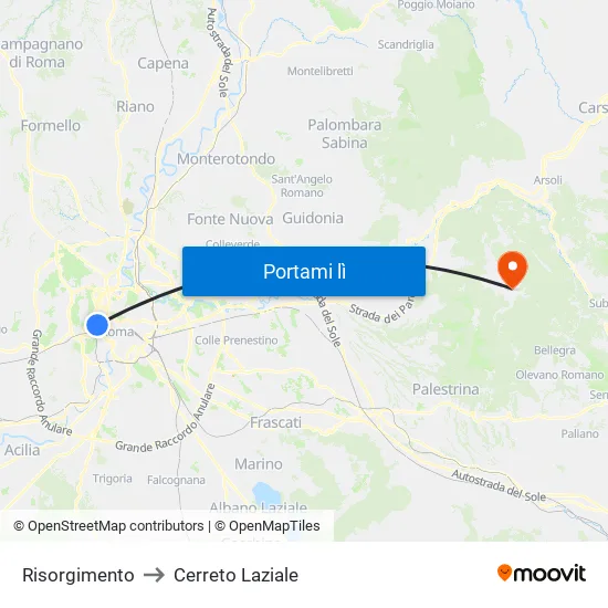 Risorgimento to Cerreto Laziale map