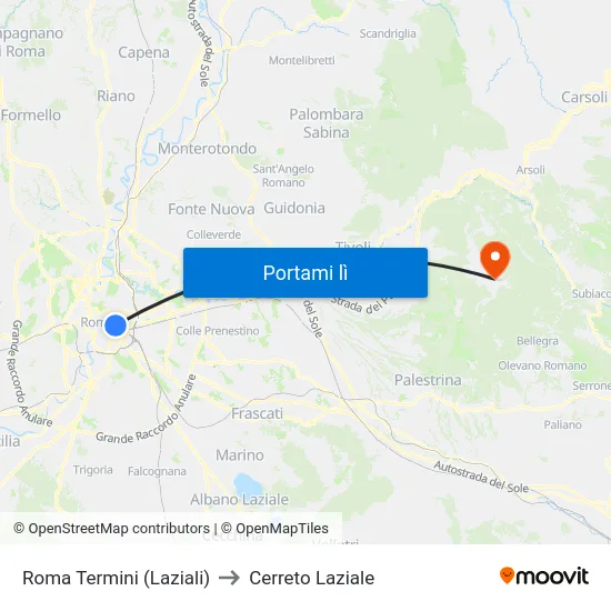 Roma Termini (Laziali) to Cerreto Laziale map