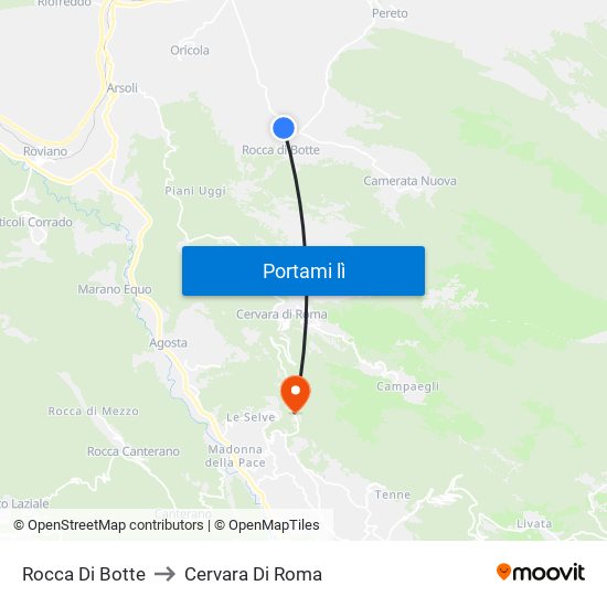 Rocca Di Botte to Cervara Di Roma map