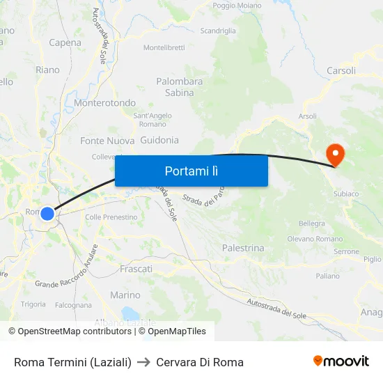 Roma Termini (Laziali) to Cervara Di Roma map