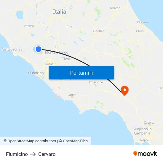 Fiumicino to Cervaro map