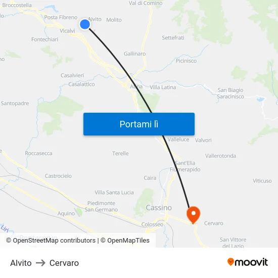 Alvito to Cervaro map