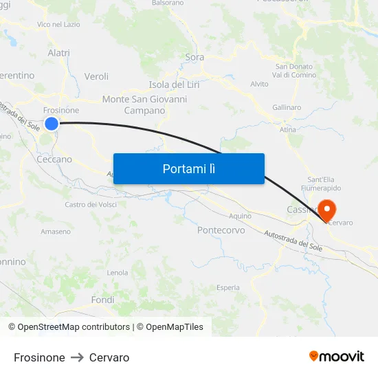 Frosinone to Cervaro map