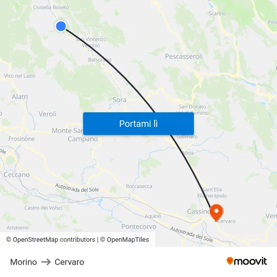Morino to Cervaro map