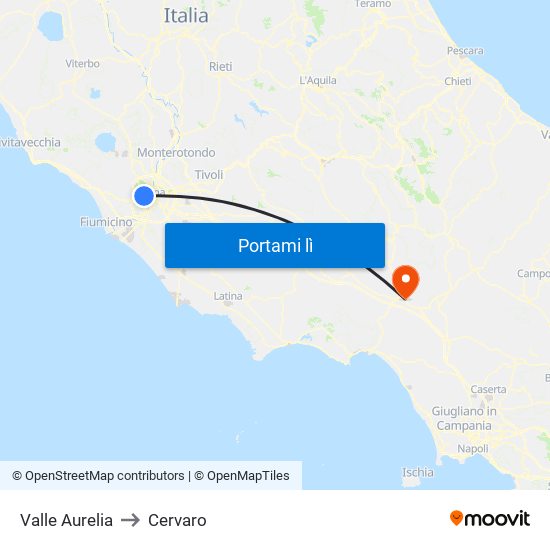 Valle Aurelia to Cervaro map