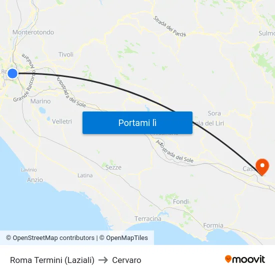 Roma Termini (Laziali) to Cervaro map